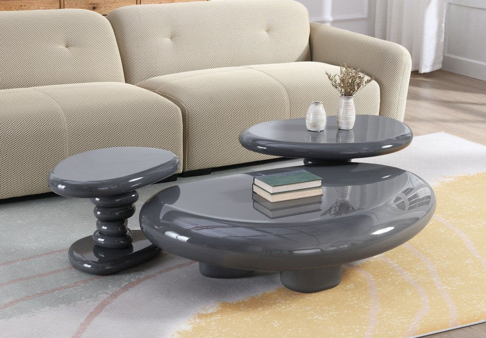 46" Gray Wood and Steel Oval Coffee Table