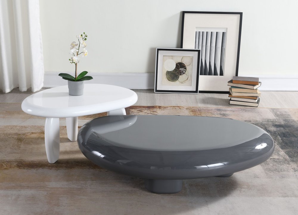 46" Gray Wood and Steel Oval Coffee Table