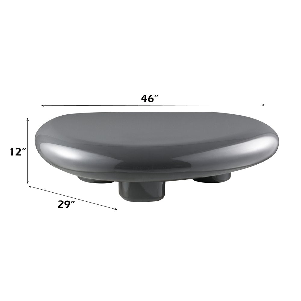 46" Gray Wood and Steel Oval Coffee Table