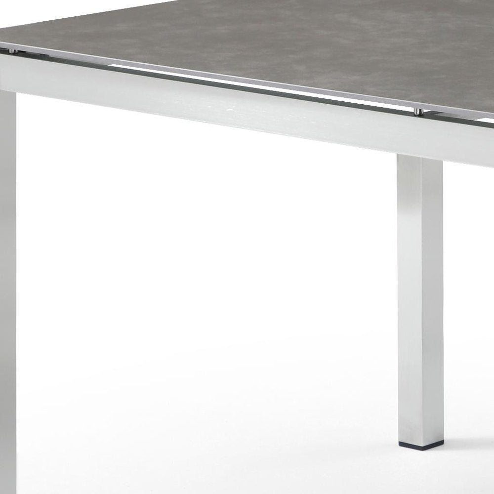 63" Dark Gray and Silver Ceramic Glass and Stainless Steel Outdoor Dining Table