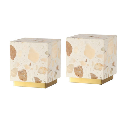 Set of Two 5" Gold Square USB Table Lamps With Square Shades