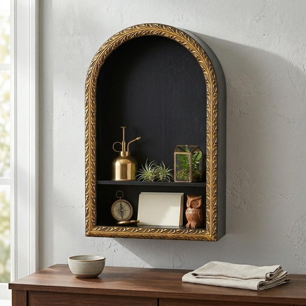 14" Black Wood Wall Mounted Accent Shelf