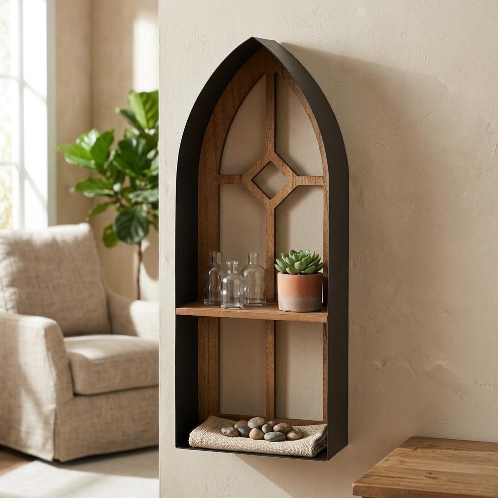 9" Black Metal Wall Mounted Accent Shelf