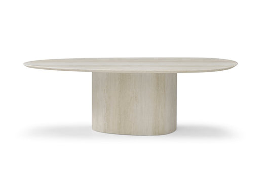 95" Beige Marble Pedestal Base Oval Dining Table