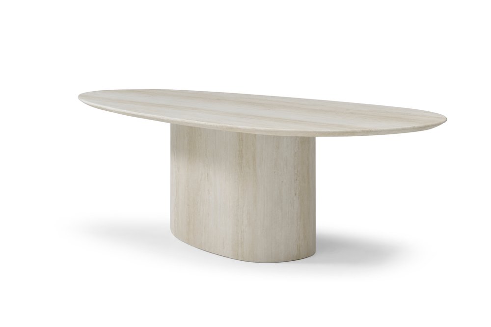 95" Beige Marble Pedestal Base Oval Dining Table