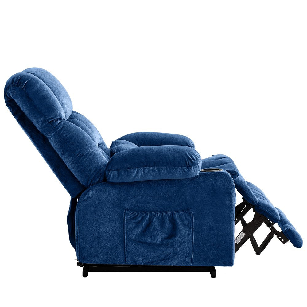 38" Blue Tufted Velvet Heated Massage Lift Assist Recliner With USB