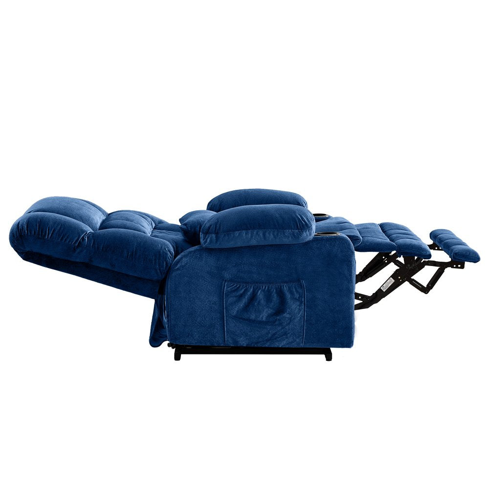 38" Blue Tufted Velvet Heated Massage Lift Assist Recliner With USB