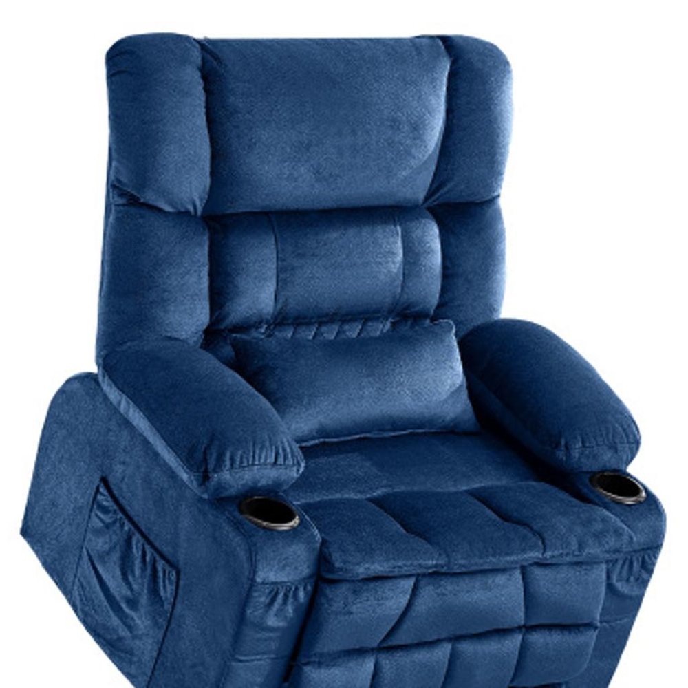 38" Blue Tufted Velvet Heated Massage Lift Assist Recliner With USB