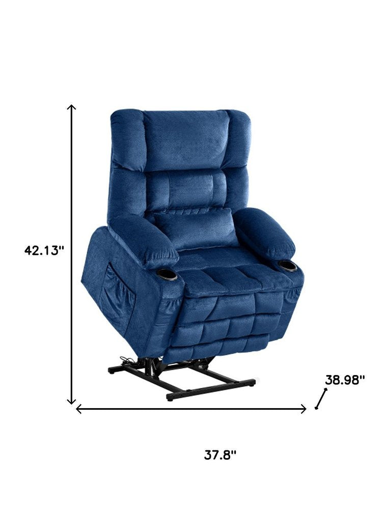 38" Blue Tufted Velvet Heated Massage Lift Assist Recliner With USB