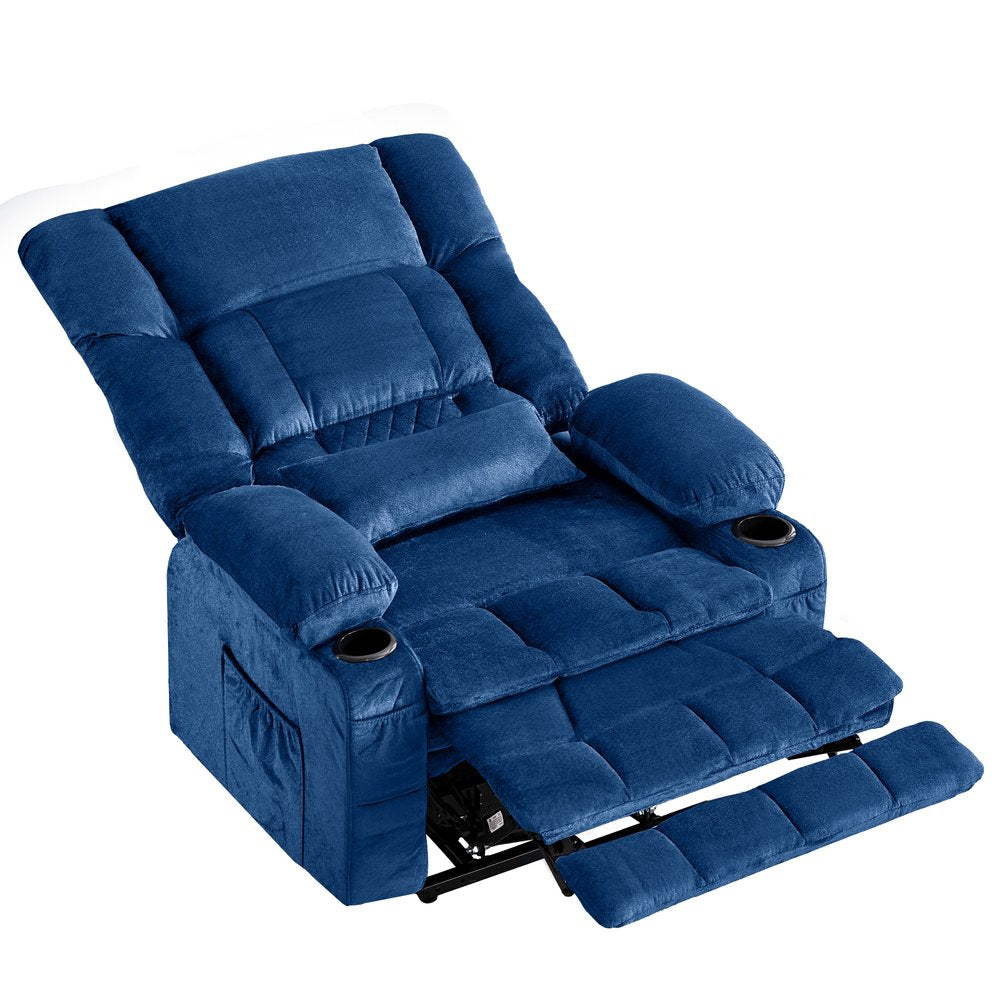 38" Blue Tufted Velvet Heated Massage Lift Assist Recliner With USB