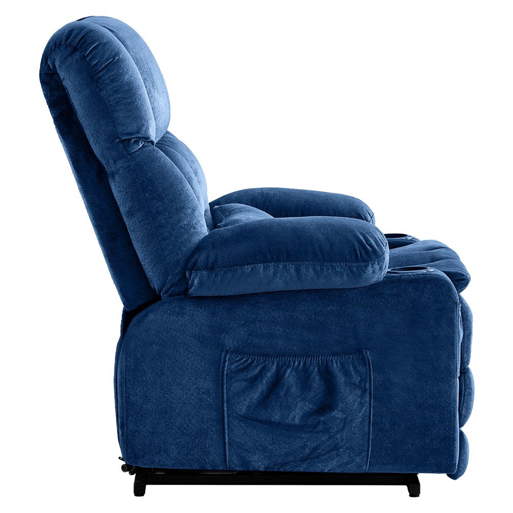 38" Blue Tufted Velvet Heated Massage Lift Assist Recliner With USB