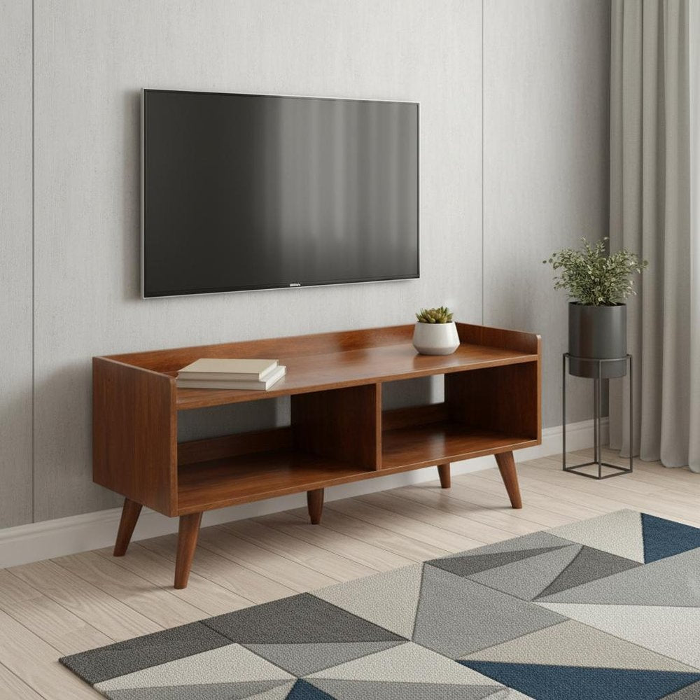 45" Brown Solid Wood Enclosed and Open Storage TV Stand