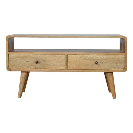 35" Oak Solid Wood Enclosed and Open Storage TV Stand