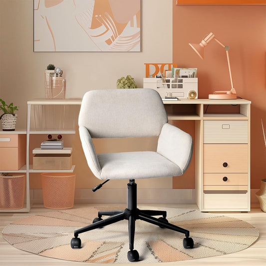 Beige and Black Adjustable Height Swivel Rolling Office Chair