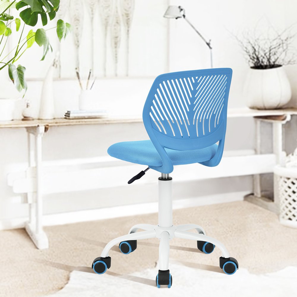 Blue and White Adjustable Height Swivel Rolling Office Chair