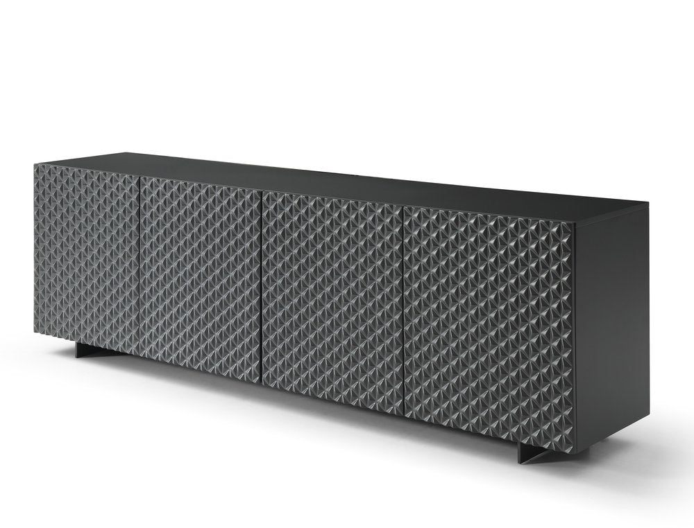 94" Dark Gray Wood Carved Geometric Sideboard With Four Doors
