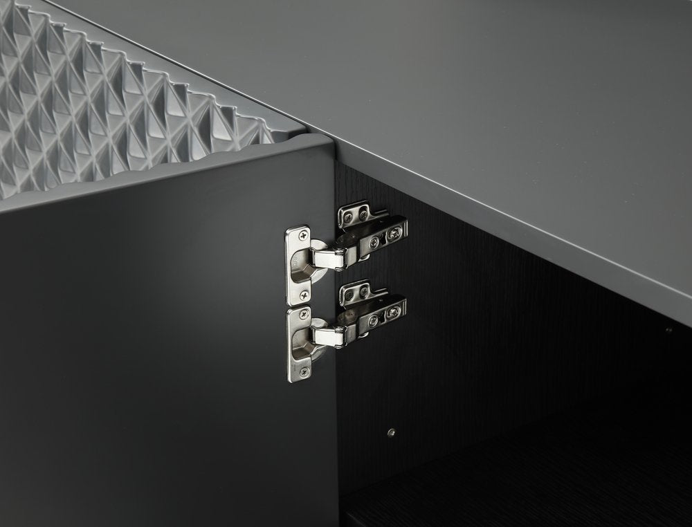 94" Dark Gray Wood Carved Geometric Sideboard With Four Doors