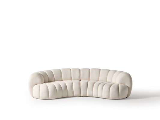 118" White Chenille Curved Sofa With Toss Pillows