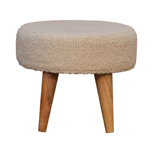 15" Cream and Brown Boucle Round Footstool