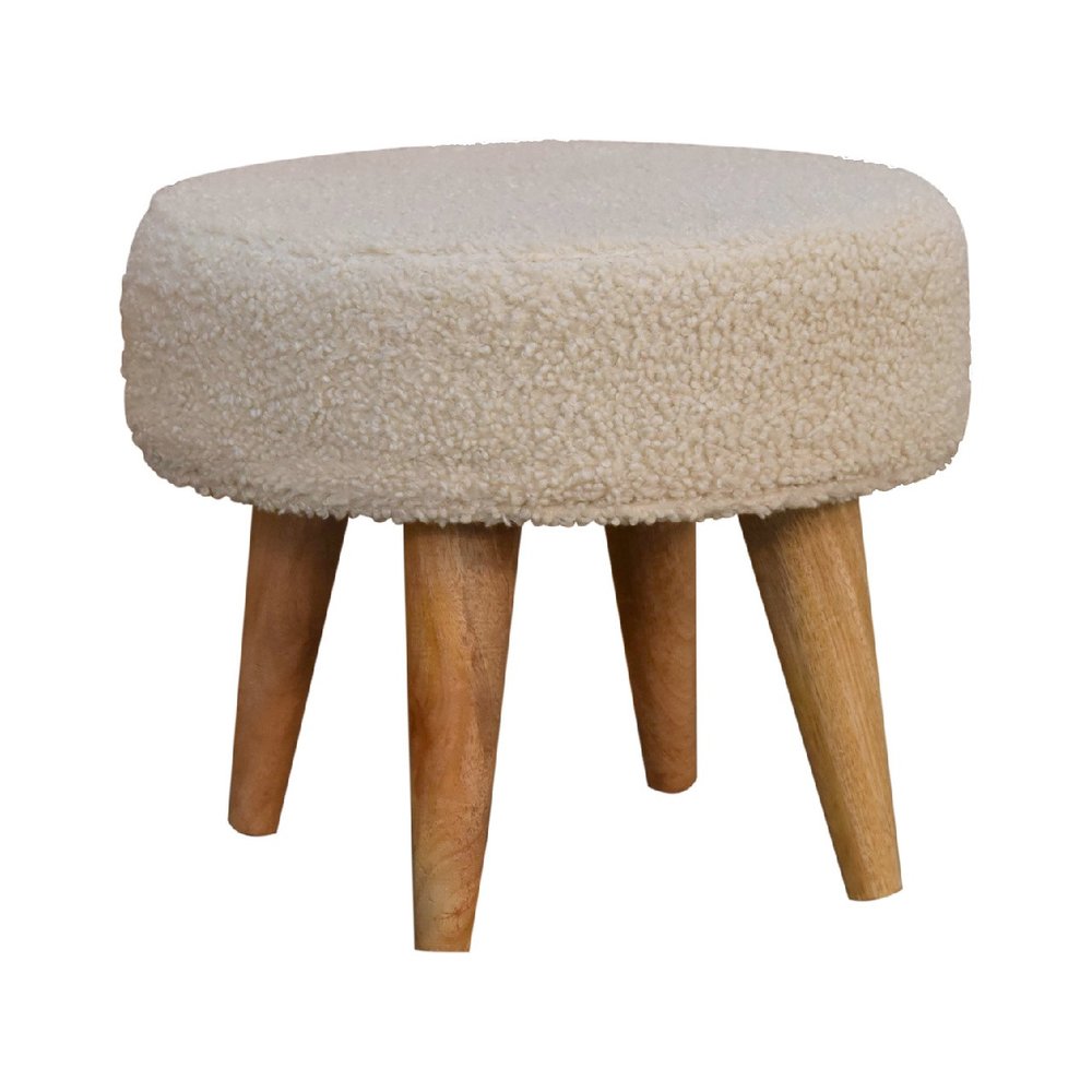 15" Cream and Brown Boucle Round Footstool