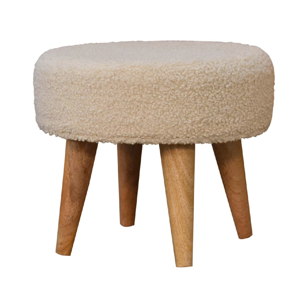 15" Cream and Brown Boucle Round Footstool