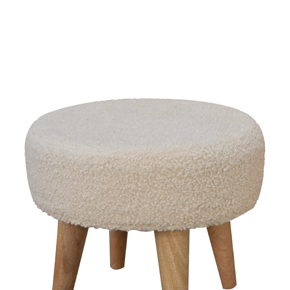 15" Cream and Brown Boucle Round Footstool