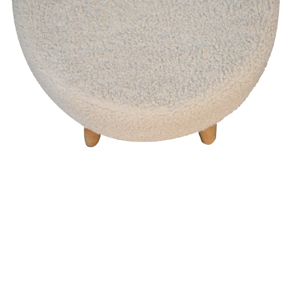 15" Cream and Brown Boucle Round Footstool