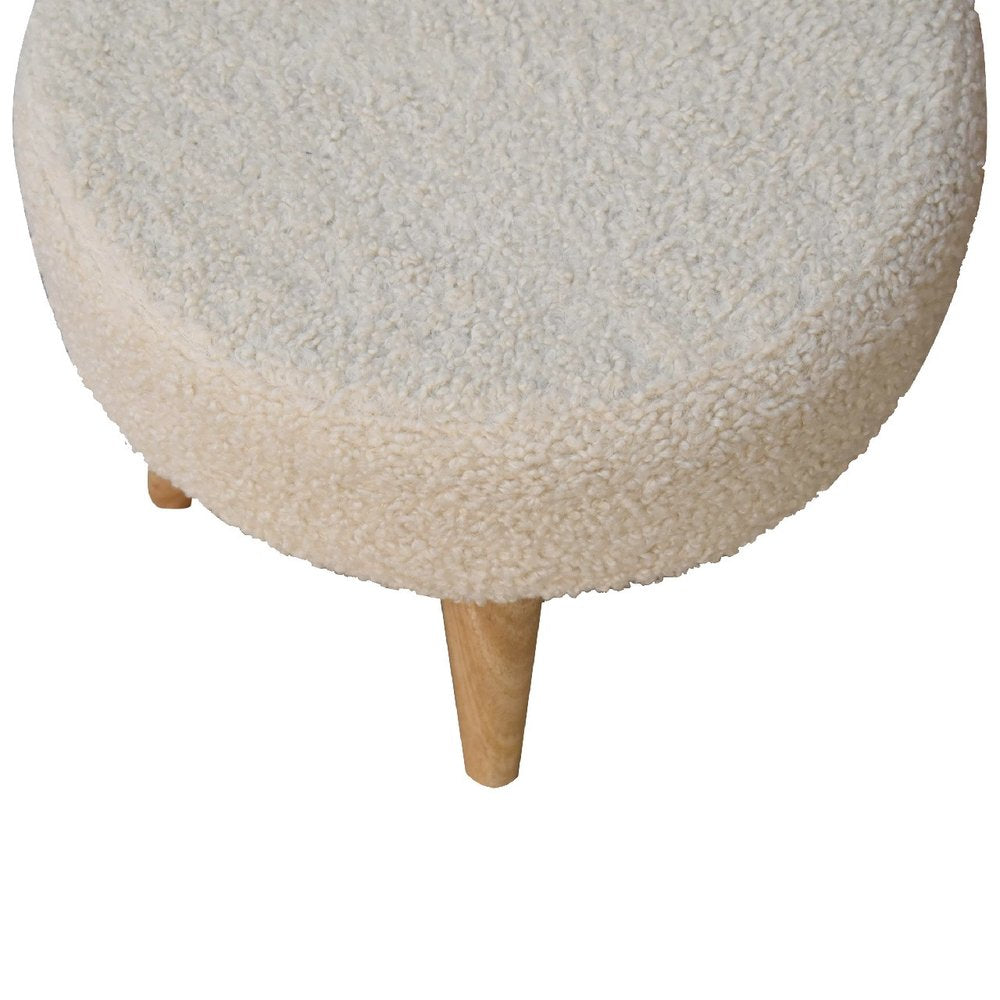 15" Cream and Brown Boucle Round Footstool