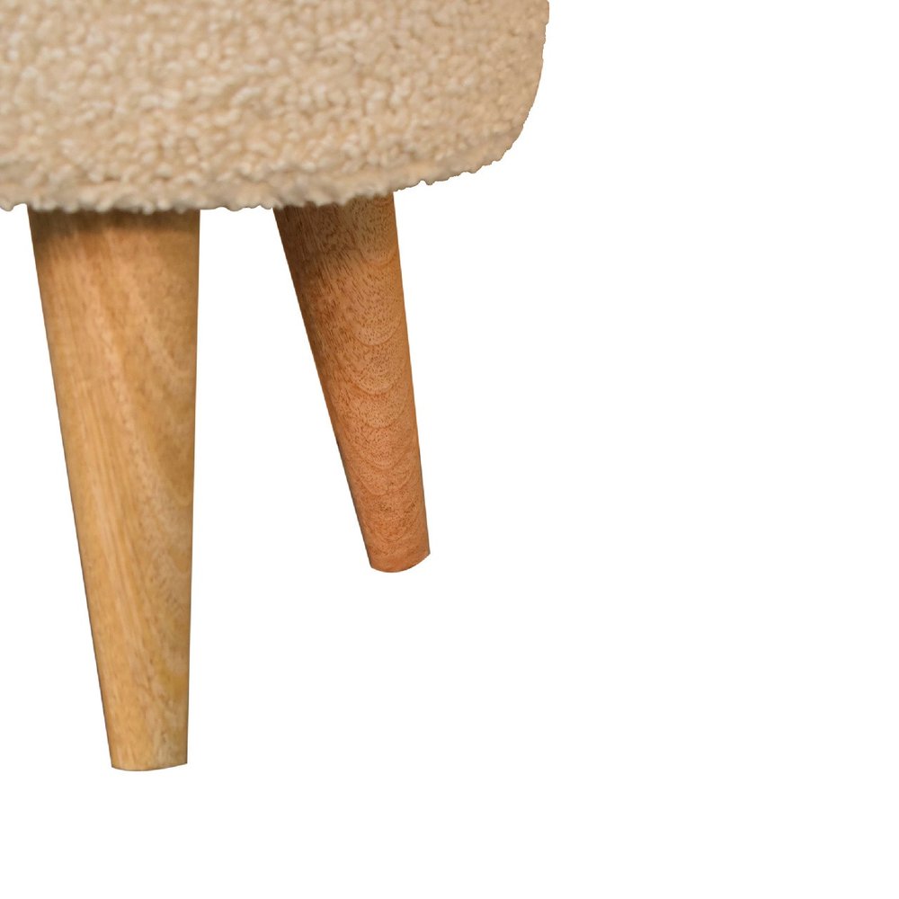 15" Cream and Brown Boucle Round Footstool