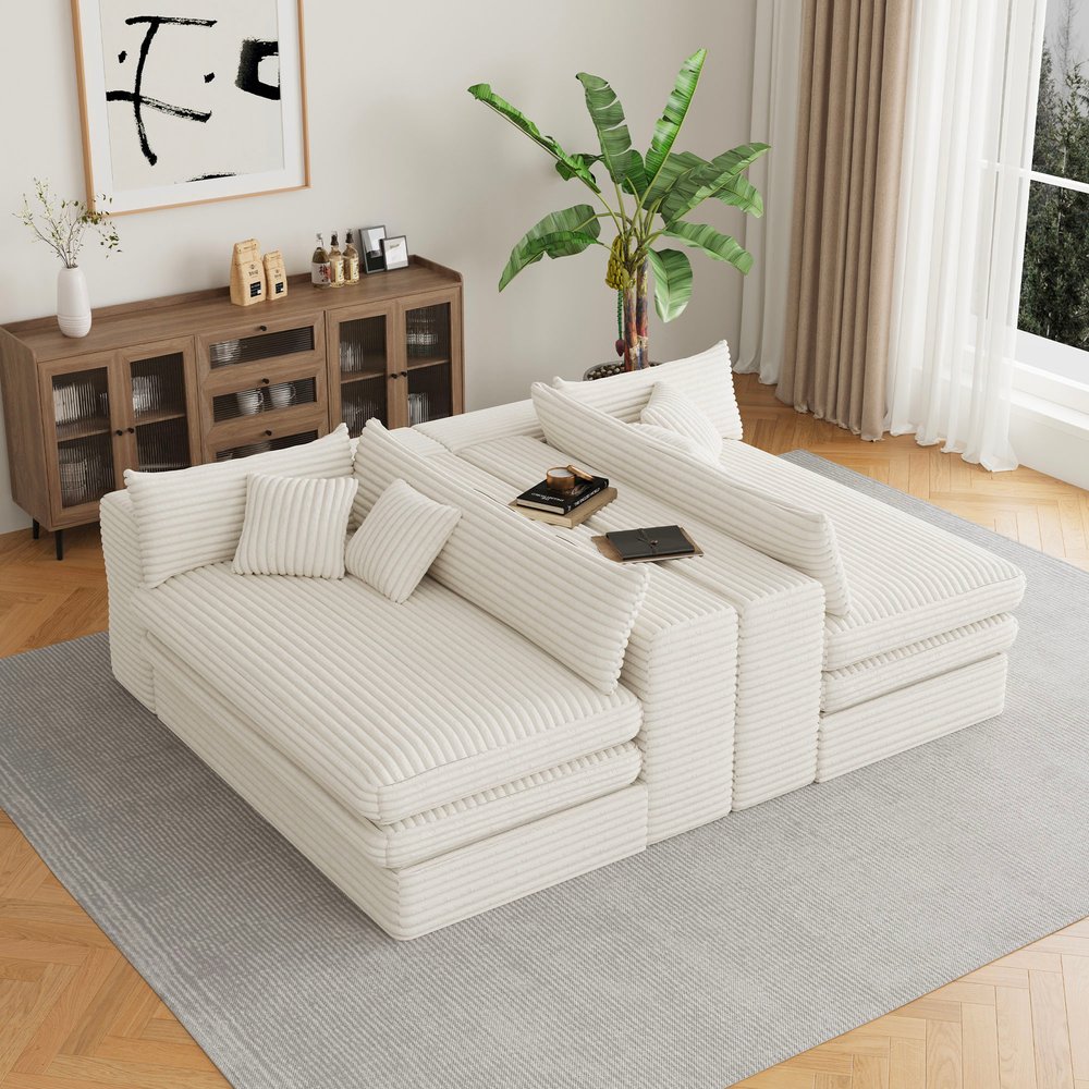 162" White Corduroy Sofa