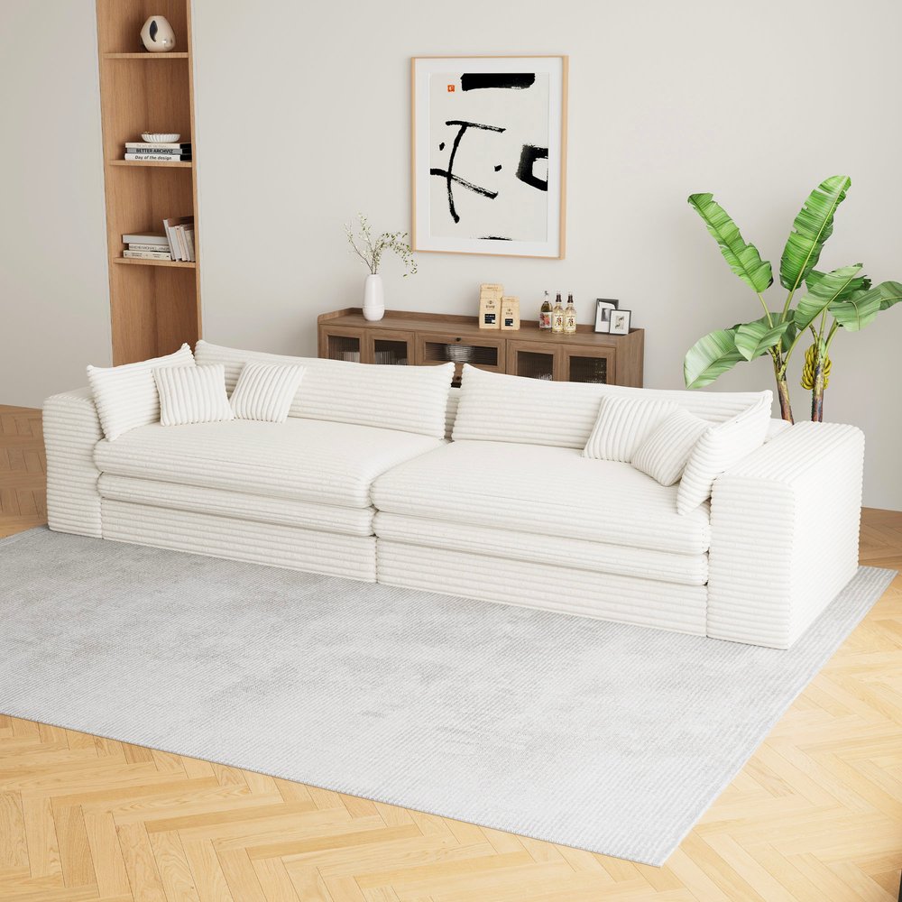 162" White Corduroy Sofa