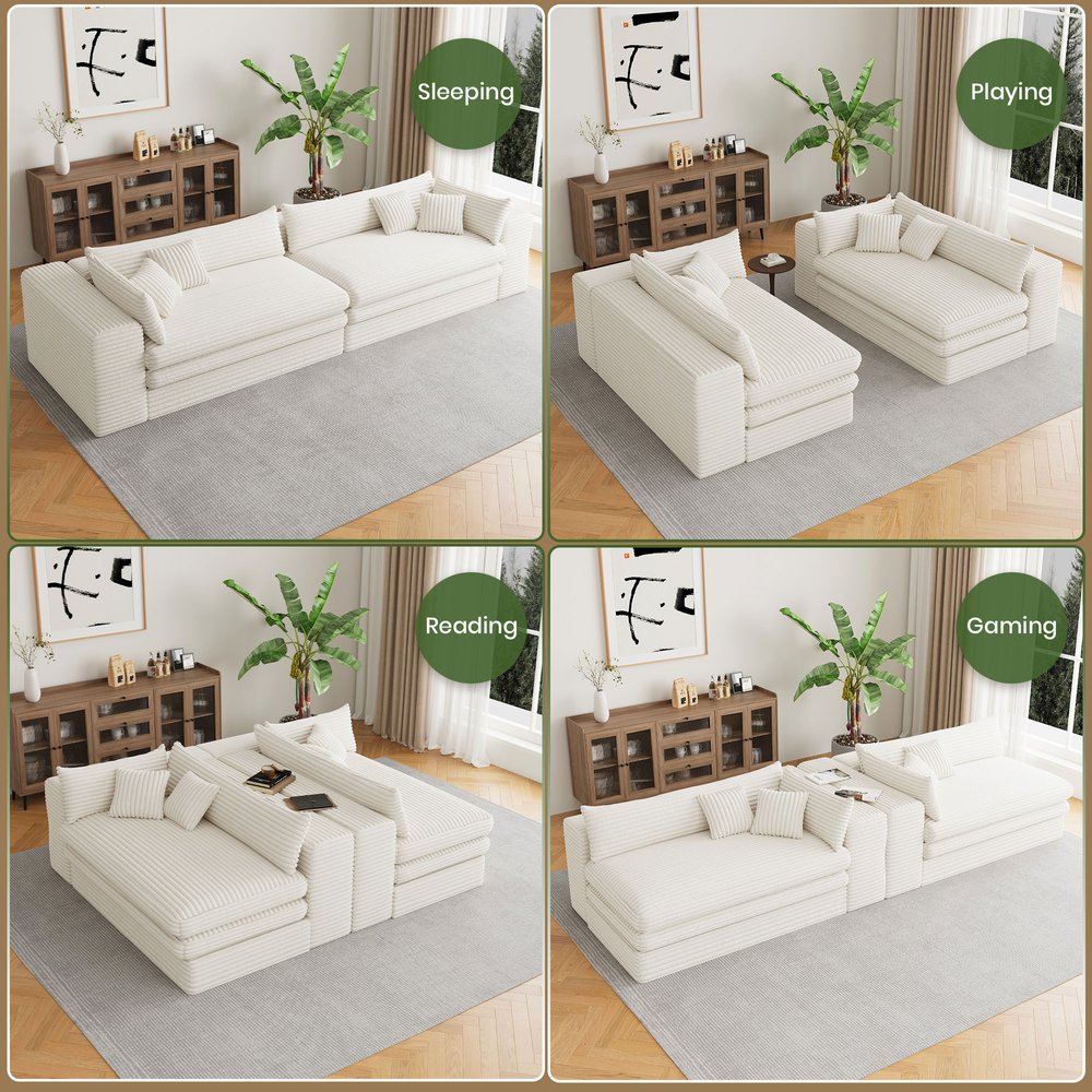 162" White Corduroy Sofa