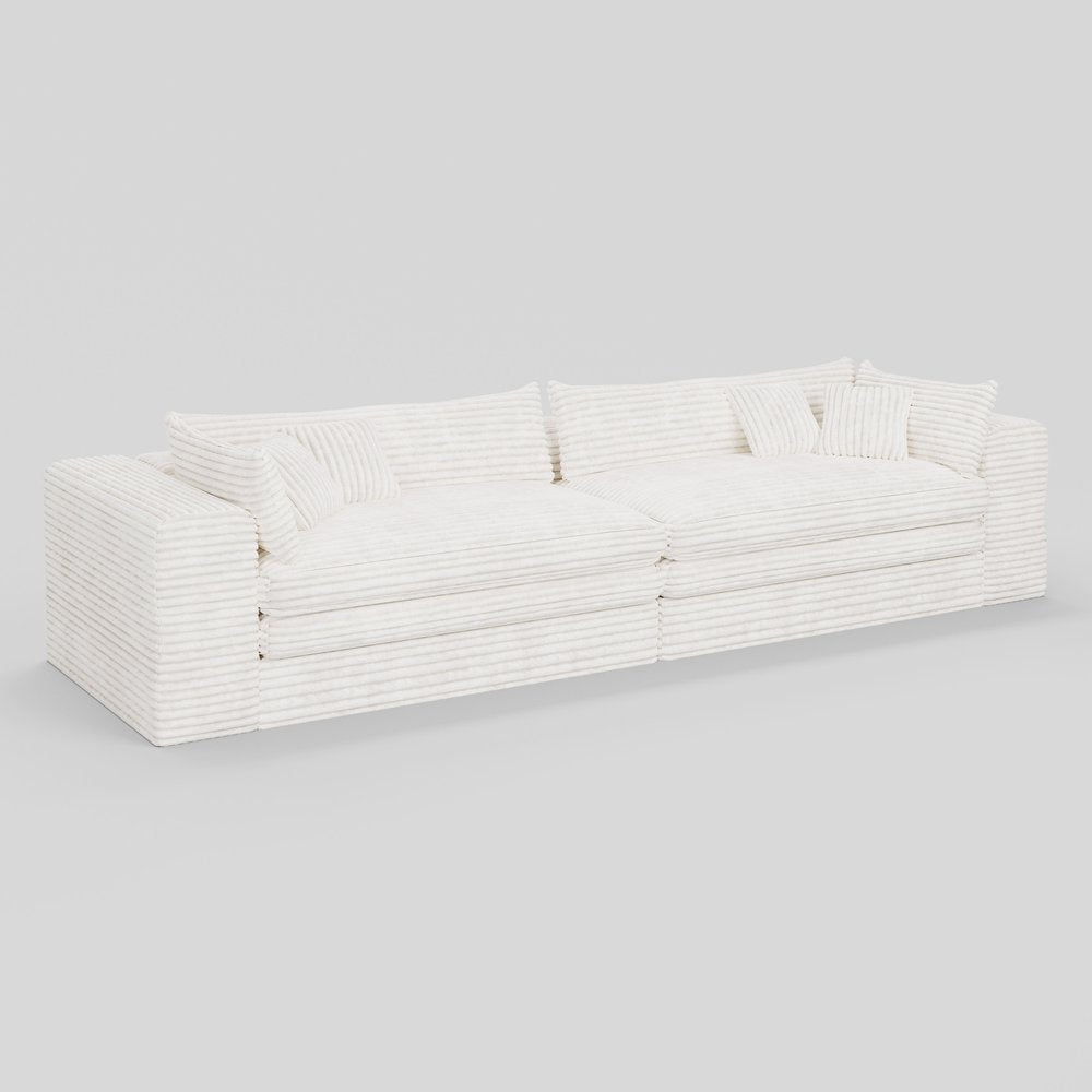 162" White Corduroy Sofa