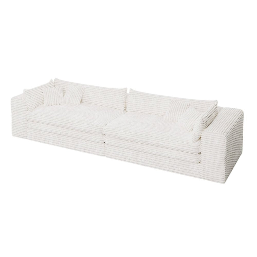 162" White Corduroy Sofa