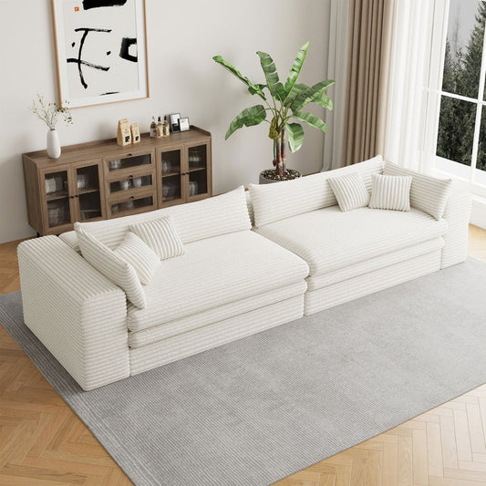 162" White Corduroy Sofa