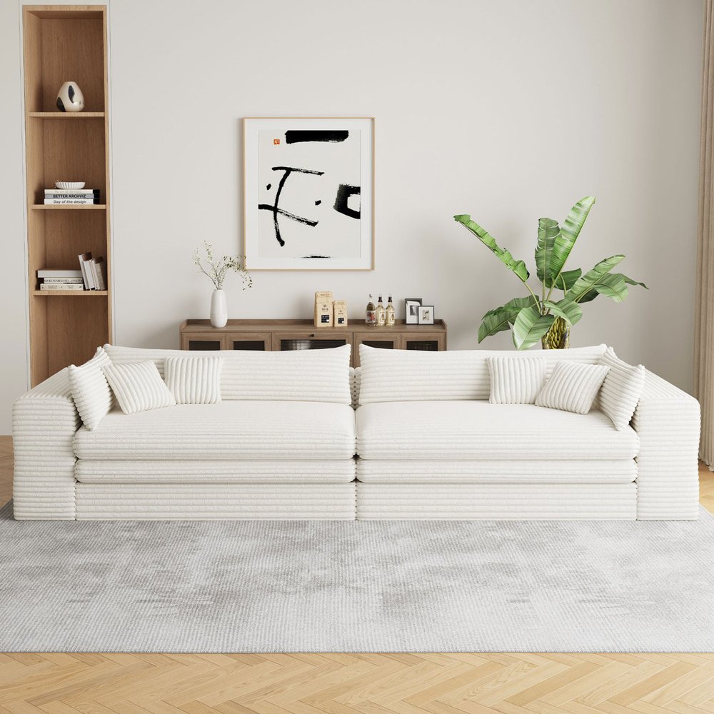 162" White Corduroy Sofa