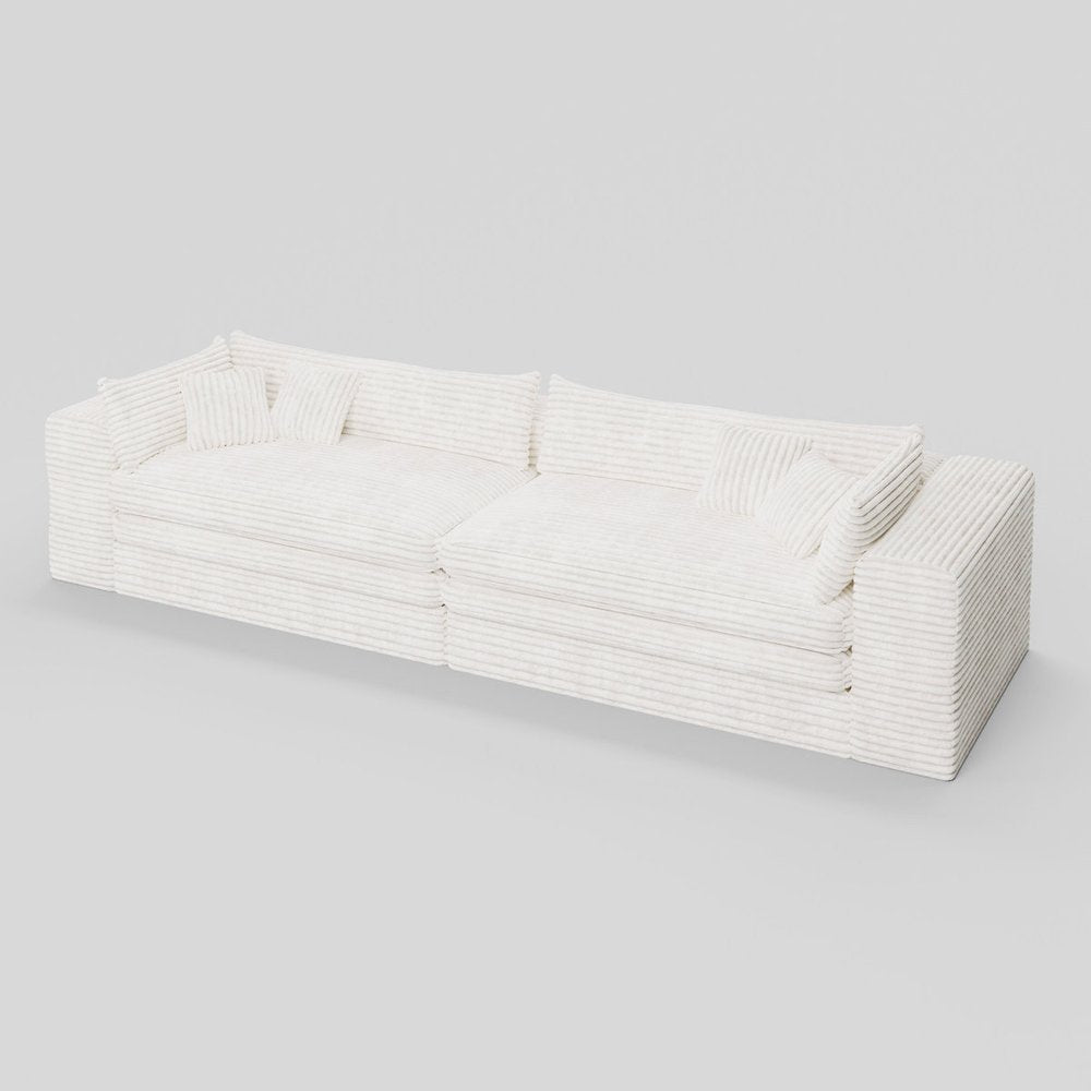 162" White Corduroy Sofa