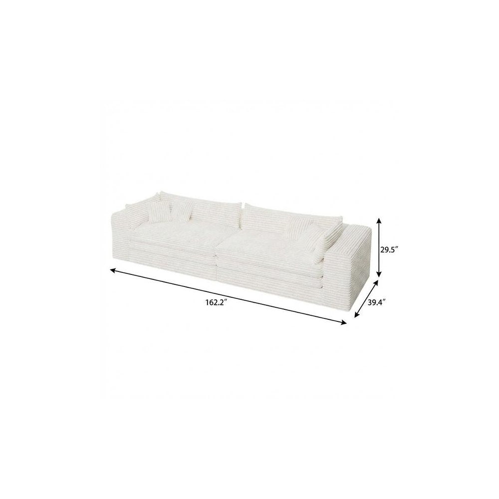 162" White Corduroy Sofa