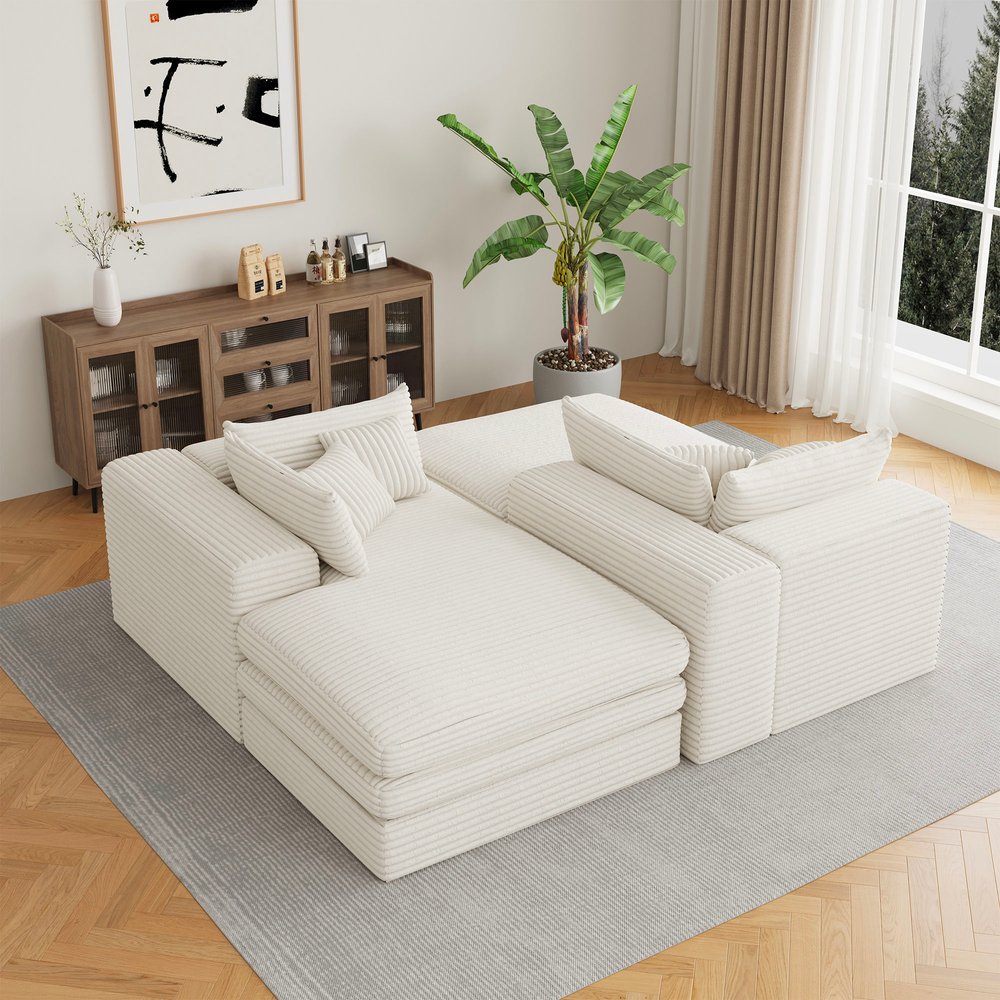 79" White Corduroy Sleeper Sofa