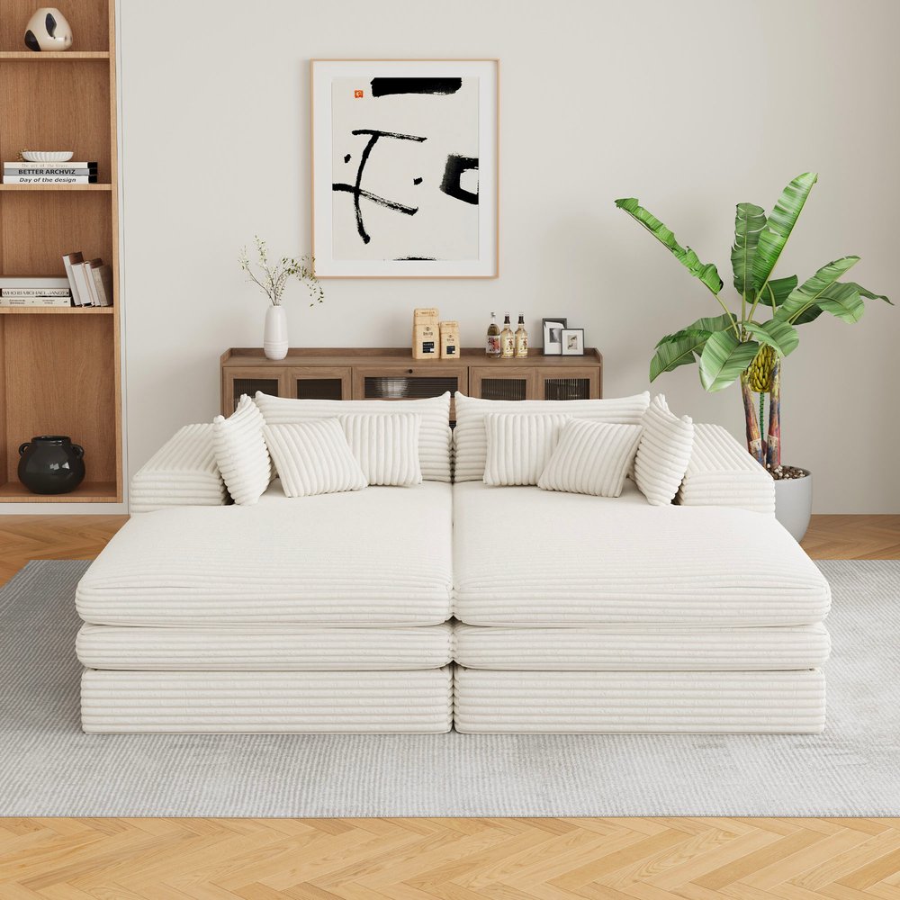 79" White Corduroy Sleeper Sofa