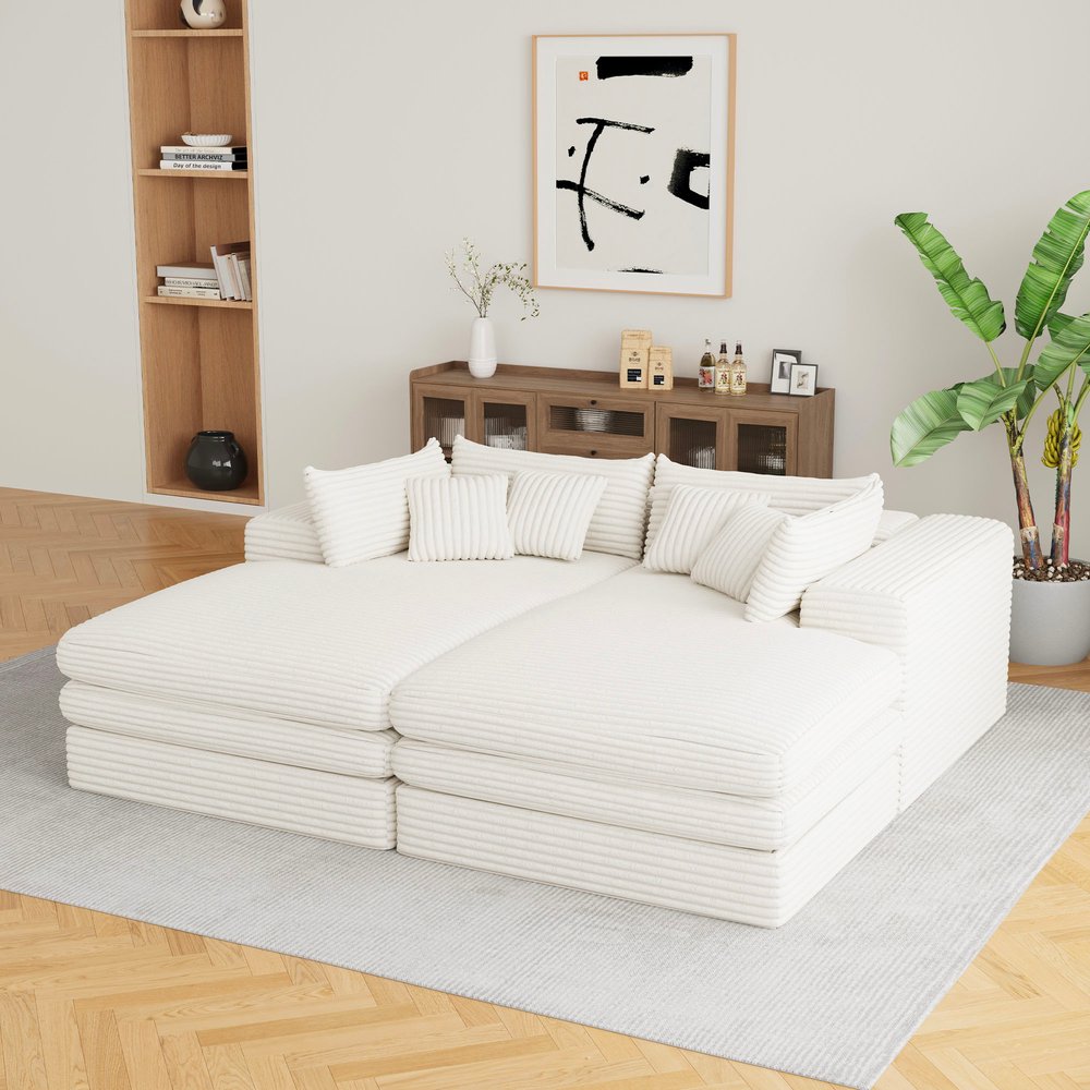 79" White Corduroy Sleeper Sofa