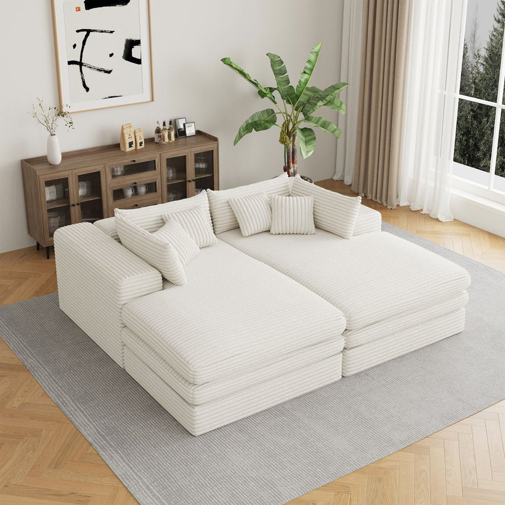 79" White Corduroy Sleeper Sofa