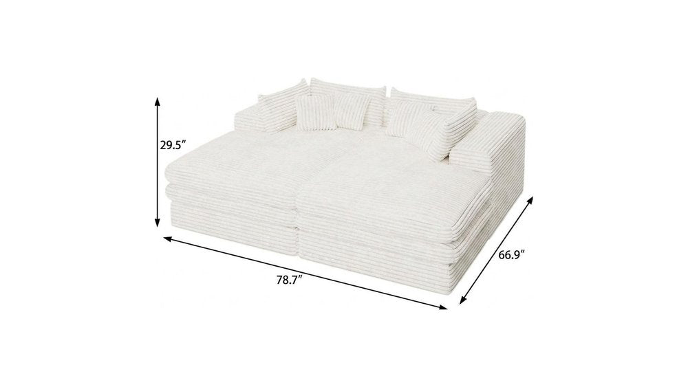 79" White Corduroy Sleeper Sofa