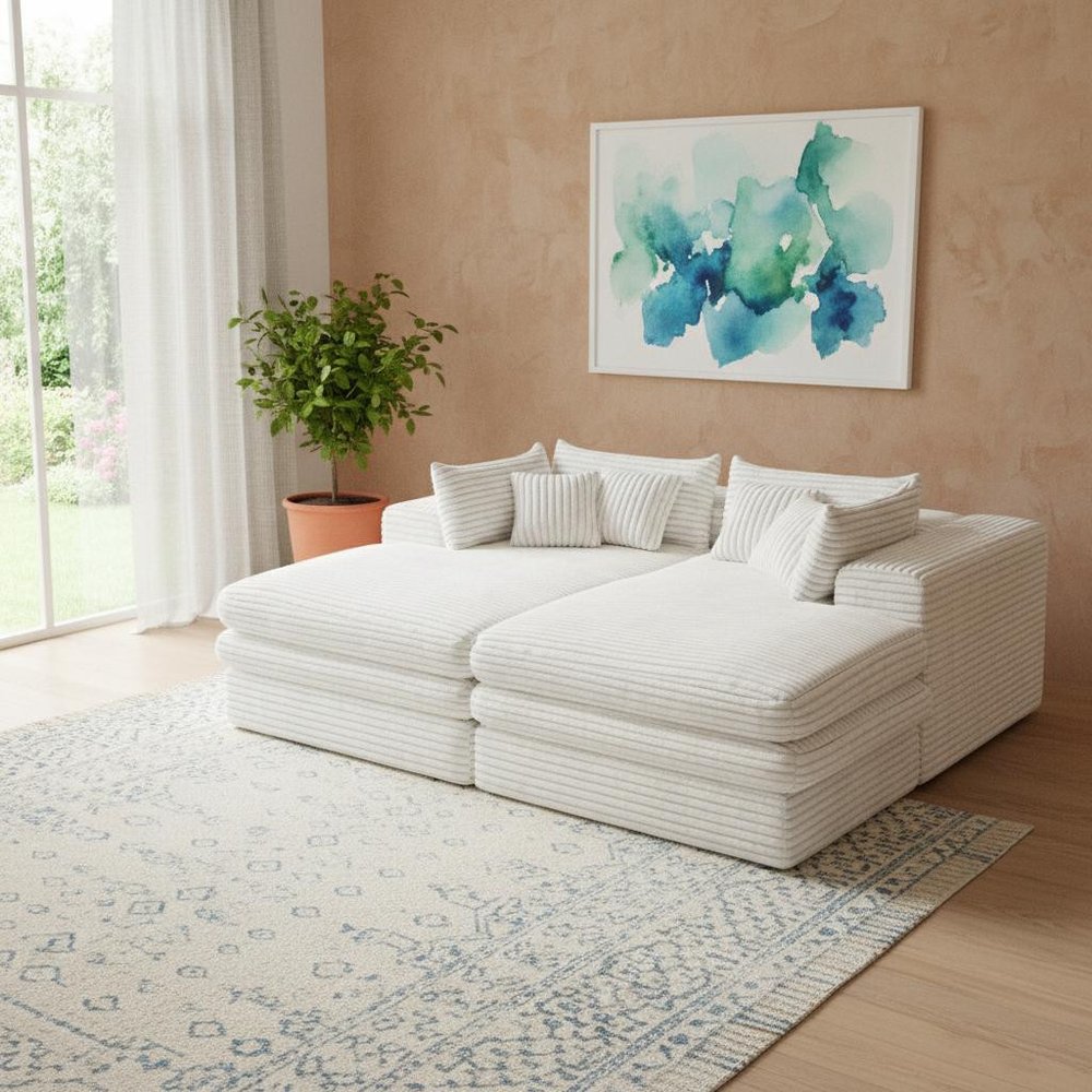 79" White Corduroy Sleeper Sofa