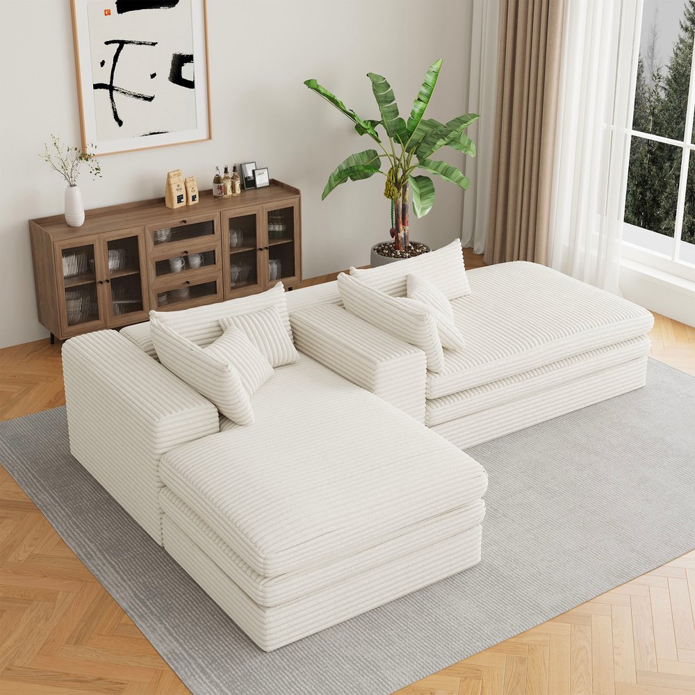 79" White Corduroy Sleeper Sofa