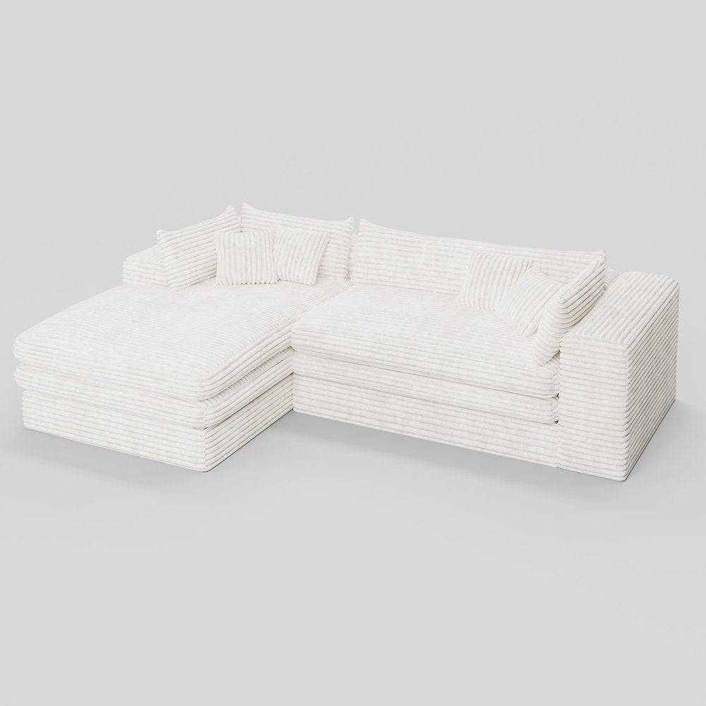 121" White Corduroy Sofa