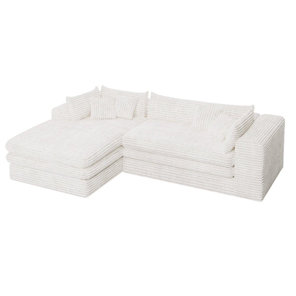 121" White Corduroy Sofa