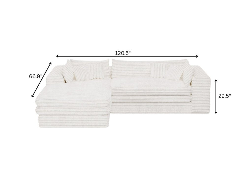 121" White Corduroy Sofa