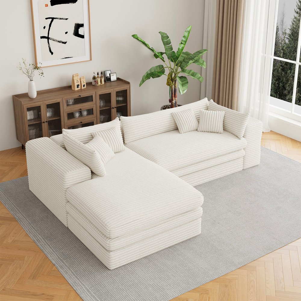 121" White Corduroy Sofa