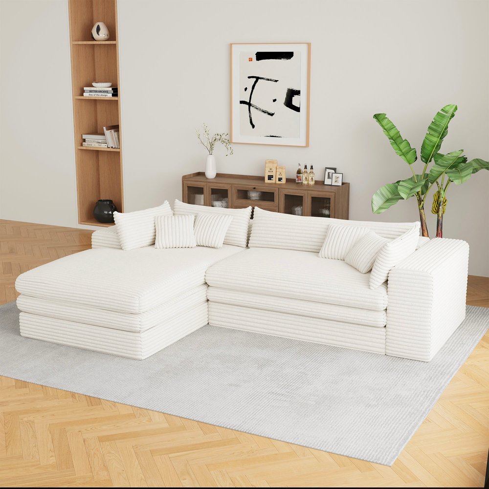121" White Corduroy Sofa